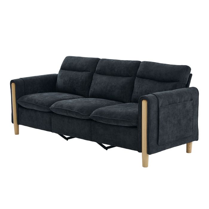 ELVORIN Canapé dangle modulable 3 places 201 x 77 x 86 cm coffre de rangement poches latérales chenille noire réversible