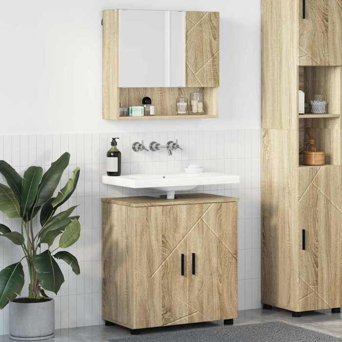Marron Ensemble de mobilier de salle de bain 2 pcs Chêne Sonoma - Meuble Rangement LV30224
