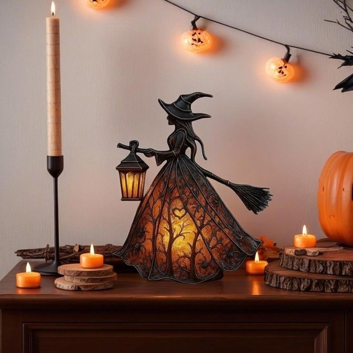 Veilleuse sorcière en résine - Halloween - Déco de table - Style européen - Lampe dambiance - Modèle A