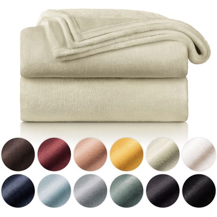 Plaid polaire 150 x 200 cm - Microfibre douce et moelleuse Haute qualité - Canapé et activités extérieures - Beige