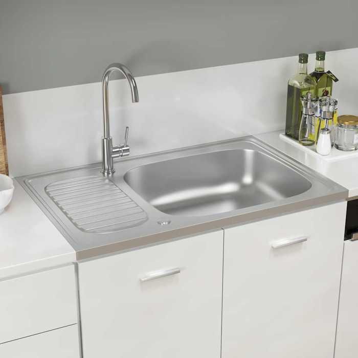 ELORAN Bac à laver-Vasque - Jeu dévier de cuisine et égouttoir inox - argenté - 800x500x155 mm - 800x500 mm - résistant aux rayures