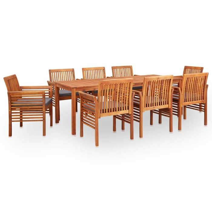 vidaXL Ensemble Manger Table Chaises 9pcs Coussins Acacia Solide Salon Jardin 9 Personnes Terrasse