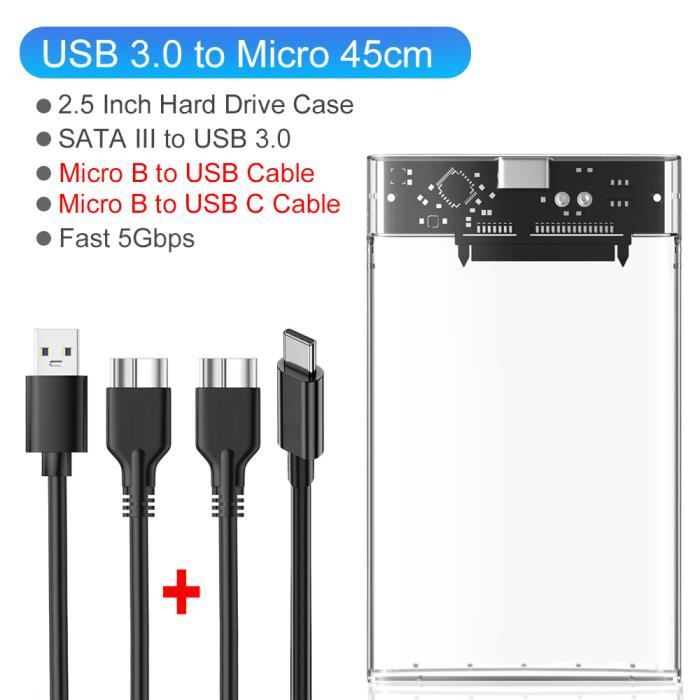 BoîTier de Disque Dur Mobile USB 3.1 2.5 Pouces SATA BoîTier de Disque Dur  SSD Support de Disque Dur 15Mm pour Ordinateur Portable - Cdiscount  Informatique