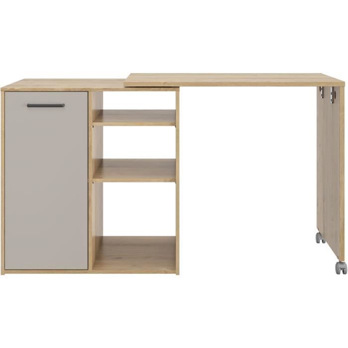 ALPAGA - Ilot central pivotant - 1 porte - 156 x 60 x 88 cm - Chêne Silva / Grège - GAMI