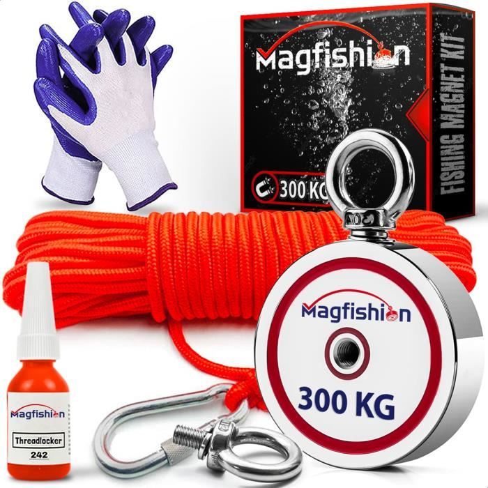 Magfishion - Aimant Peche – Traction de 300 kg – Peche a l'aimant 60 mm Ø -  Avec 20