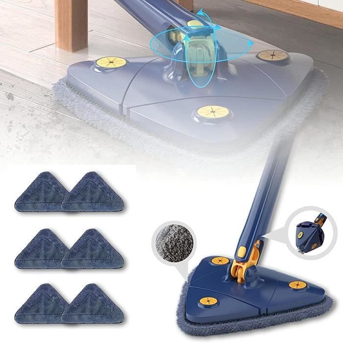 Balai Serpillère Télescopique Rotatif 360° - Avec Tige Réglable, Têtes Microfibre Et Chenille - Pour Nettoyer Murs, Plafonds, Fenêtres - 6