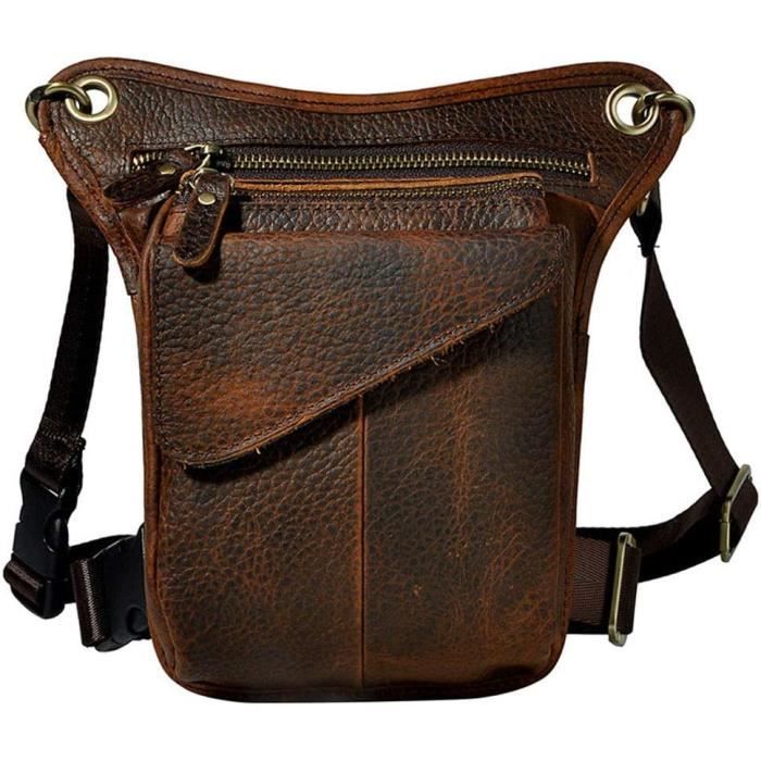 Sac en Cuir de Jambe Vintage pour Homme Femme Multifonction Banane Taille  Tactique Militaire Moto Cycliste randonnée Sports Camping équitation Marron  foncé : : Sports et Loisirs