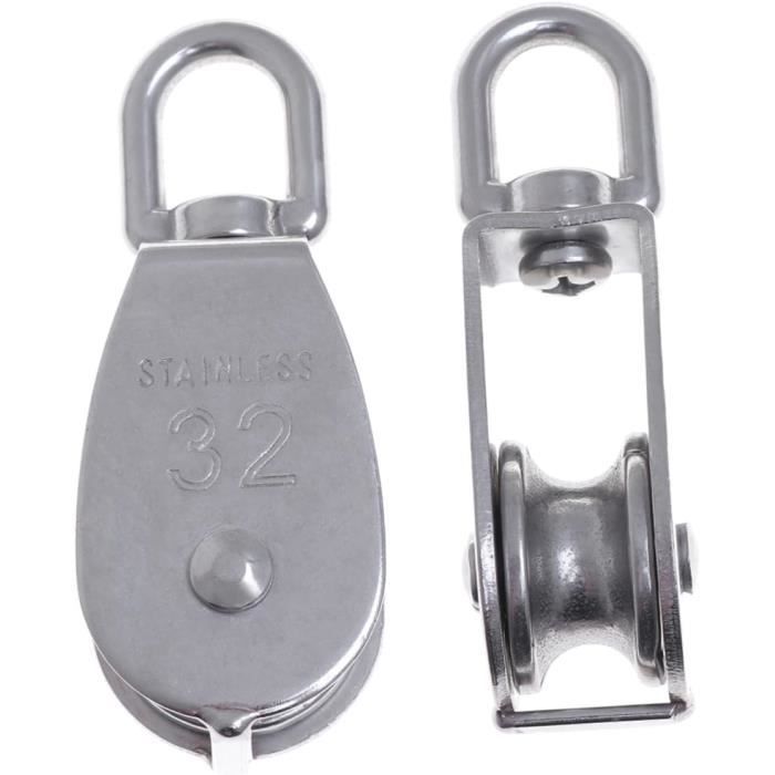 Lot De 2 Poulies De Renvoi M20 En Acier Inoxydable Avec Roulement à Billes - Pour Cordes 3-8 Mm, Charge 75 Kg