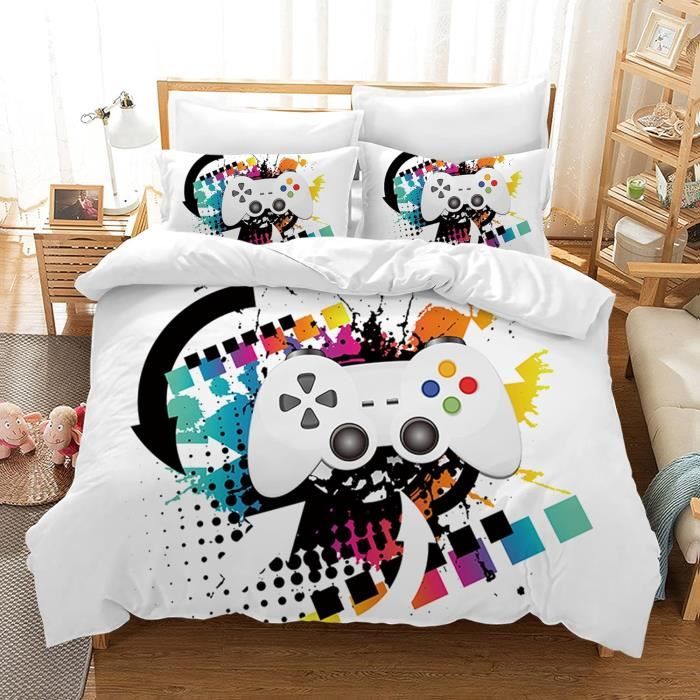 Housse De Couette 220X240 Cm Gamer Avec 2 Taies Oreiller 65X65 Cm  Contrôleur De Jeu Parure De Lit 220X240 Housse Couette 2 Pe[Z2452] -  Cdiscount Maison