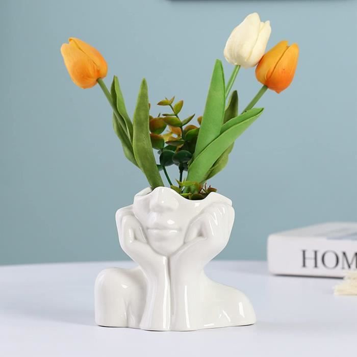Vase Blanc Mat Céramique 20cm Pour Herbe De La Pampa - Décoration Moderne Maison Et Bureau