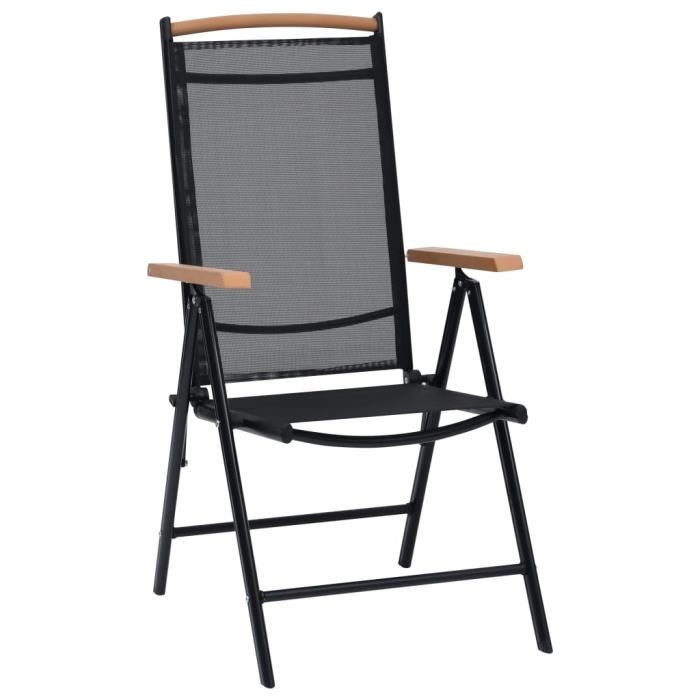 Chaises de jardin - Maison - Pliables - Aluminium noir - Textilène - Réglables en 7 positions