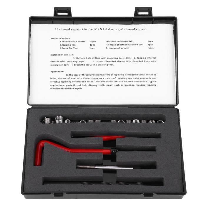 MEIHE 25pcs kit de réparation de filetage en acier inoxydable clé de forage torsadée filetée insert
