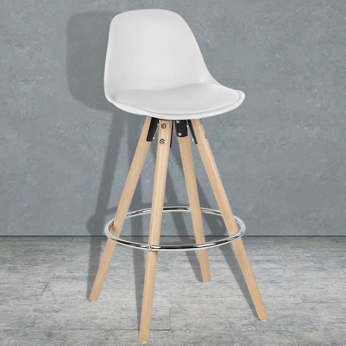 keke-lot de 2 tabourets/chaise de bar haute en fer et pieds en bois-matériel pu-style scandinave-blanc