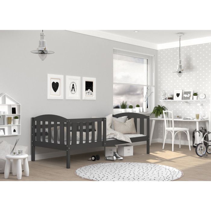 Lit Enfant Leo 90x190 Gris Livr&eacute; avec sommiers - Gris