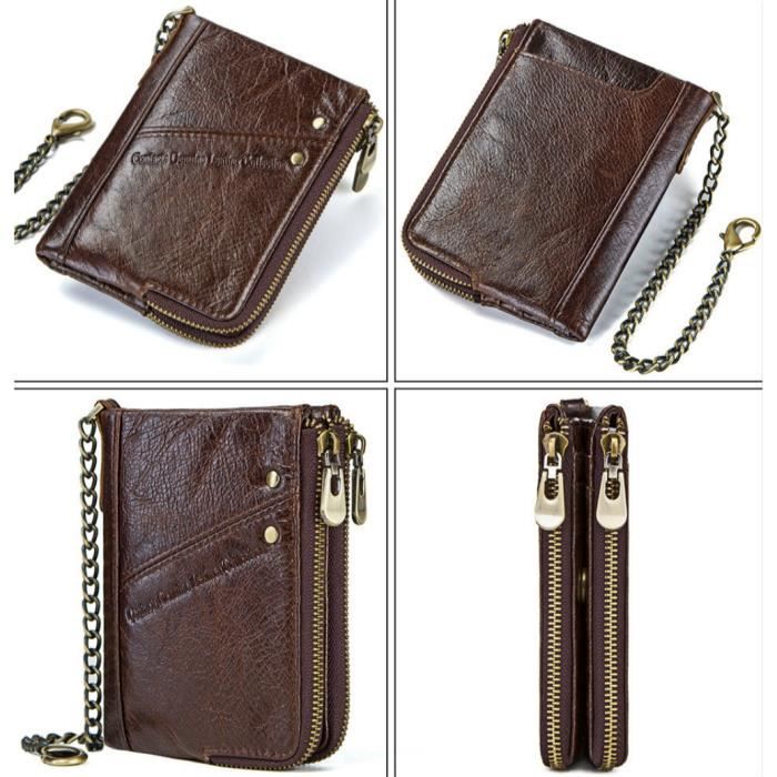Portefeuille Hommes Rfid Blocage En Cuir Veritable Bifold Double Fermeture A Glissiere Porte Monnaie Avec Chaine Anti Vol Achat Vente Portefeuille 8411254856350 Soldes Sur Cdiscount Des Le 20 Janvier Cdiscount