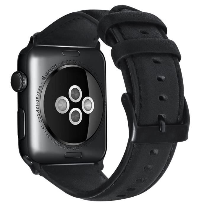 Bracelet pour Apple Watch en cuir 38MM Noir , Achat/vente bracelet de montre Cdiscount