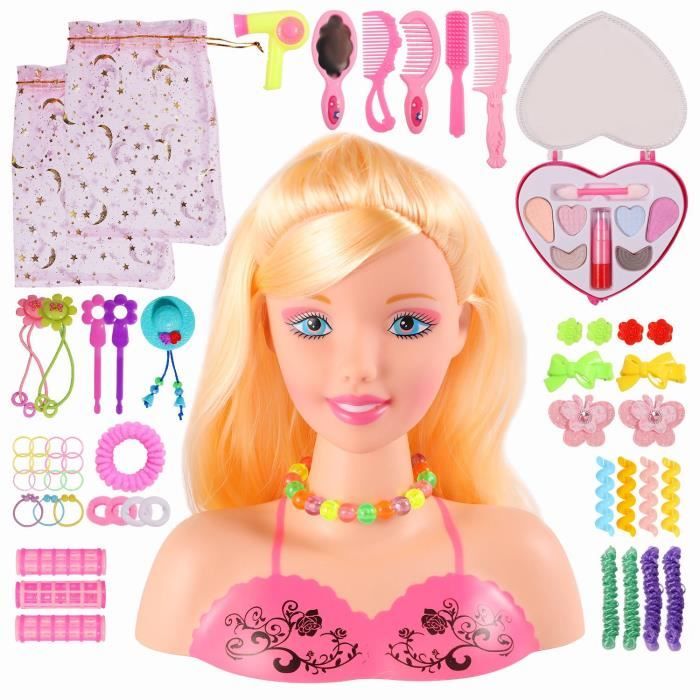 TLM Toys Salon de Coiffure pour Filles, Ensemble de Salon de beauté tête  de poupée 35 pièces