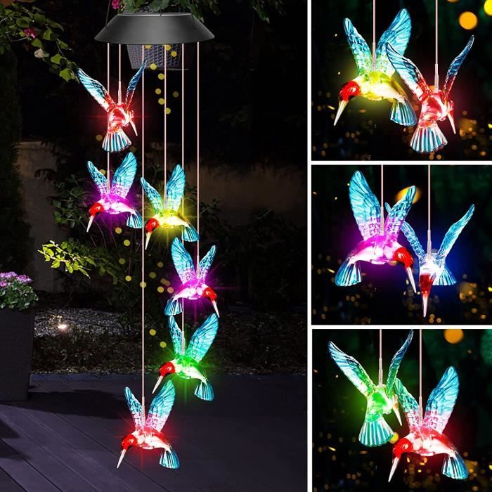 Carillon à Vent Solaire Avec LED - Déco Jardin Étanche - 7 Couleurs Changeantes - Cadeau Original Pour Extérieur