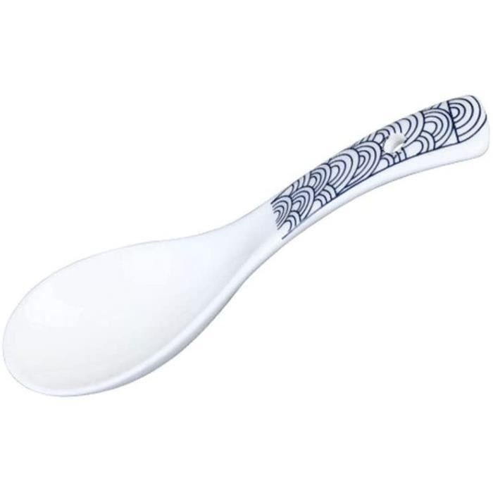 Luxshiny Lot De 4 Cuillères Soupe Asiatiques Céramique Bleu – Cuillère Ramen Japonaise, Service Soupe Nouilles Wonton, Style Rétro Élégant