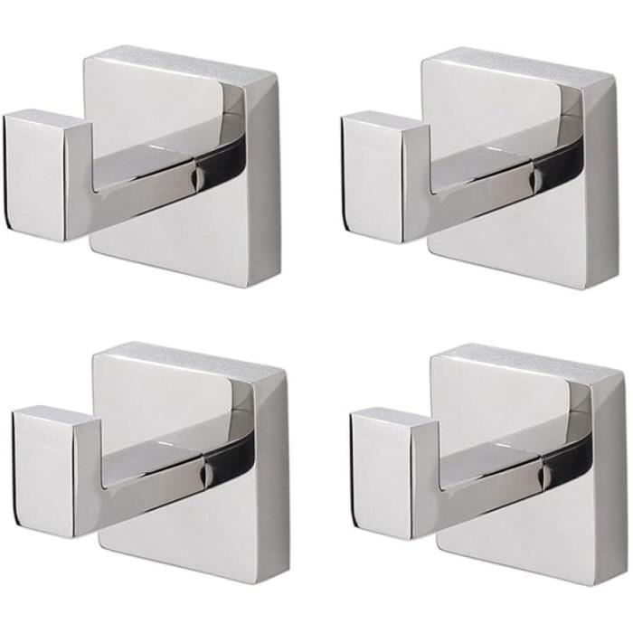 Patère Porte-Serviettes 4Pcs Manteau DEntrée De Salle De Bain Carré En Métal Et Crochet À Chapeau Sans Perforation Derrière La[780]