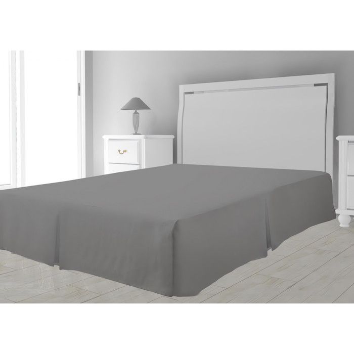 Cache sommier - Gris - 90 x 190 cm - 100% polyester - Uni - Non usage unique