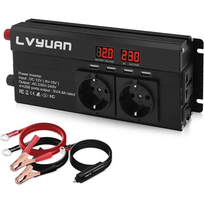 Onduleur 4000W 12V/230V - Onde Sinusoïdale Modifiée - Écran LCD, Télécommande, Ports USB - Pour Camping-car, Voiture - 12