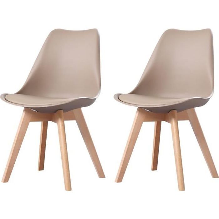 Clara  Lot de 2 chaises scandinave  Taupe  pieds en bois massif