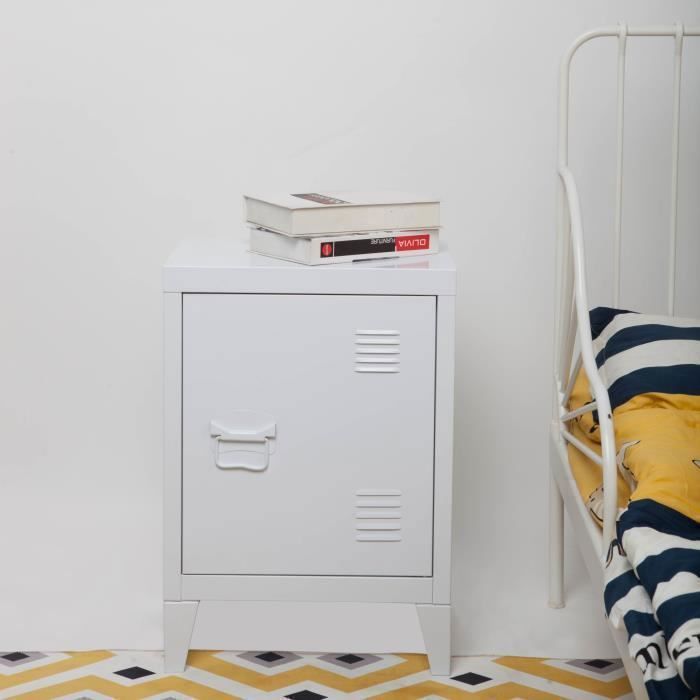 Table de chevet Inari en acier laminé 57 x 40 x 30 cm blanc mat [en.casa]