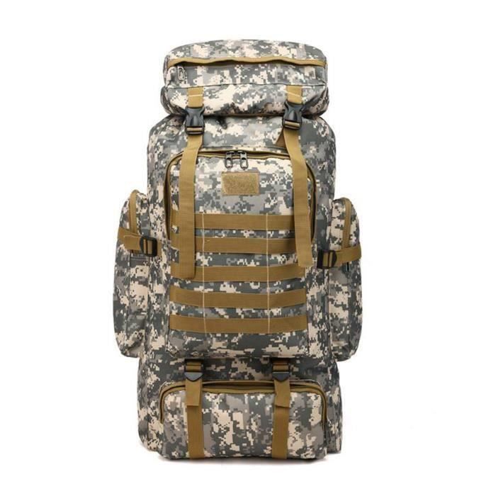 Sac à Dos Tactique 80L Oxford 900D - Randonnée, Trekking, Chasse - Camouflage Marron/kaki