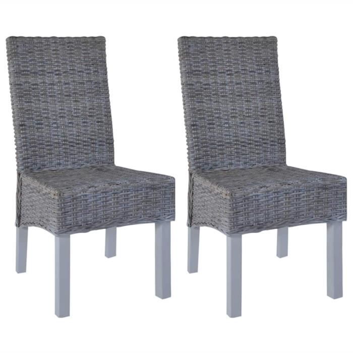 chaises à dîner - gris - rotin kubu et bois de manguier - campagne