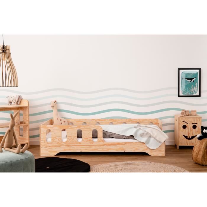 Lit Au Sol SMARTWOOD TILA 7 80x190 Cm - Blanc - Enfant/Adulte - Sommier Lattes Inclus - Charge 230 Kg