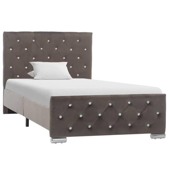 5384•NEU 2022® MEUBLE Lit adulte 90 x 200 cm - Sommier inclus - Contemporain & Cadre de lit Gris Tissu 90 x 200 cm & 1 Places
