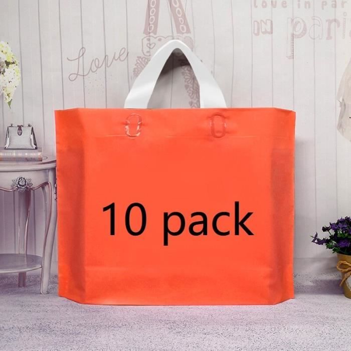 orange 10 pcs sacs en plastique pour cadeaux d'affaires, avec poignée à boucle, sacs de shopping à surface ma