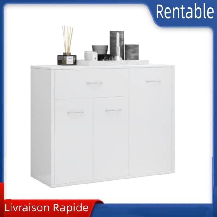 Buffet - CHAUD YNF - Blanc brillant - 88x30x70 cm - Porte(s) et tiroir(s) - Bois - Panneaux de particules