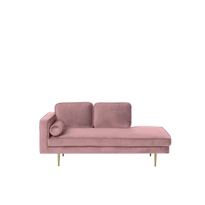 chaise longue rose poudré - beliani - miramas - velours - contemporain - côté gauche