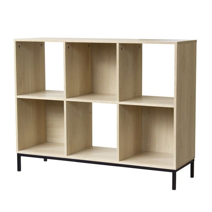 Etagère de rangement 6 cases avec pieds métal - Bois clair - 93.5 cm X 29.8 cm X 72.6 cm - CALICOSY