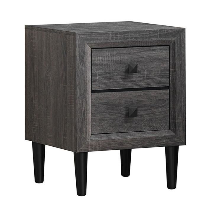 table de chevet - costway - moderne avec 2 tiroirs - pieds en bois massif - gris