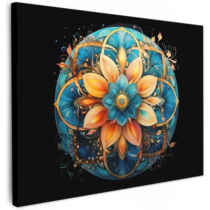 Tableau Photo Murale Mandala Impression Sur Toile Intissé - Modèle F-A-0515-b-n, Neuf