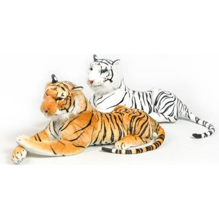 Grand Tigre Blanc En Peluche Couche 115 Cm Cdiscount Jeux Jouets