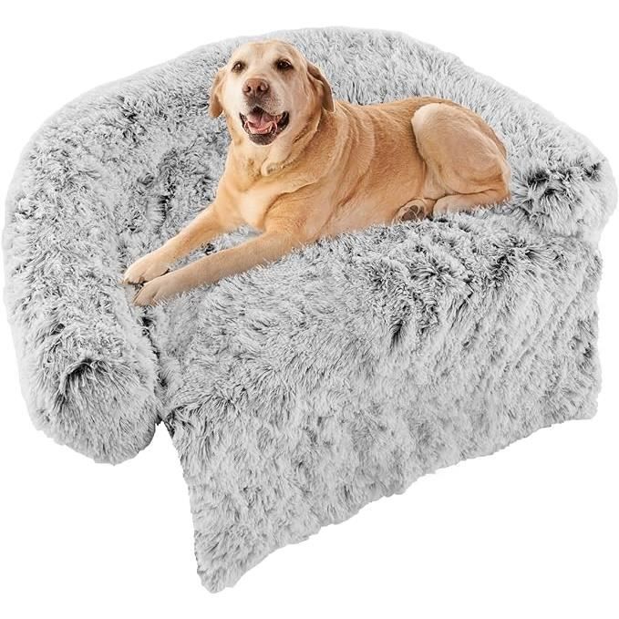 Comparer les prix de GOPLUS Coussin pour Animaux avec traversin Doux, Tapis apaisant en Peluche pour Chien avec Housse Amovible Lavable, Gris, L