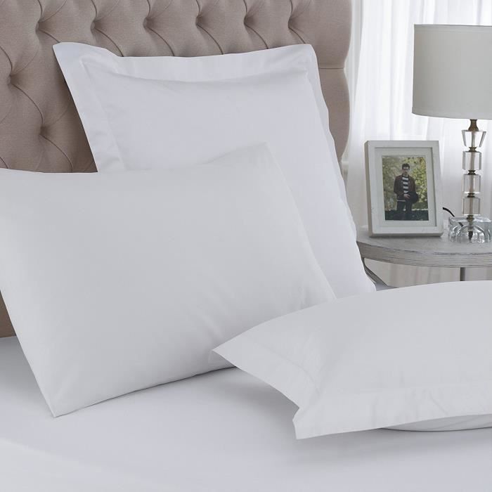 Lot De 2 Taies D'Oreiller 50x75 Cm - 400 Fils Coton Égyptien - Qualité Hôtel 5 Étoiles - Blanc Oxford - Ultra Douces Et Confortables