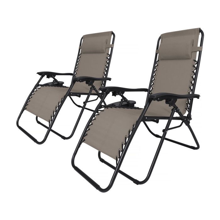 Lot de 2 Fauteuils de jardin inclinable zéro gravité Sintra - Taupe