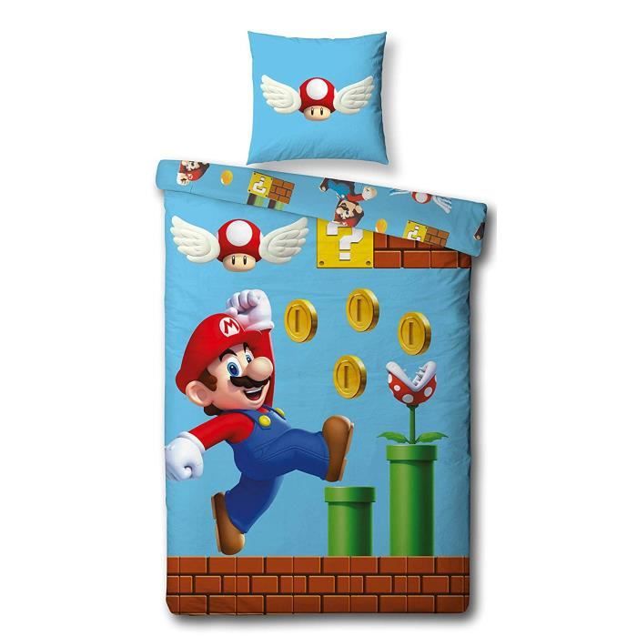 Yomoco Super Mario Parure De Lit Avec Housse De Couette Et Deux Taies D