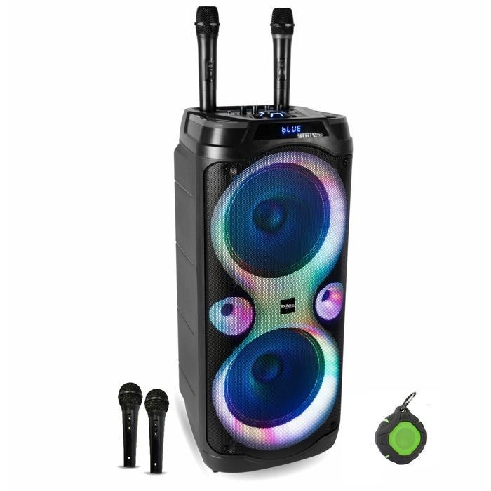 ENCEINTE PORTABLE 200W AVEC USB, BLUETOOTH + JEUX DE LUMIERE ASTROBALL + MICRO SANS FIL PA DJ Sono Led Soiree Famille Karaoke 3666630001380