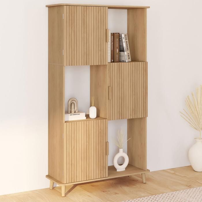 IDMARKET Etagère bibliothèque 6 cases JULIETTE lattes tasseau bois coloris chêne avec placard IDMARKET Etagère bibliothèque 6 cases JULIETTE lattes tasseau bois coloris chêne avec placard