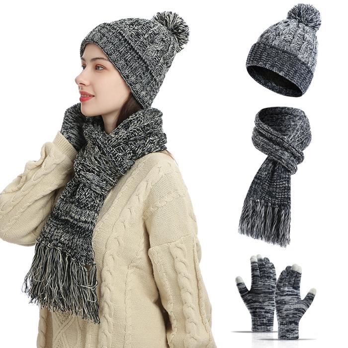 Waylipun 3 en 1 Echarpe et Gants Bonnet Ensemble Trois Pièces