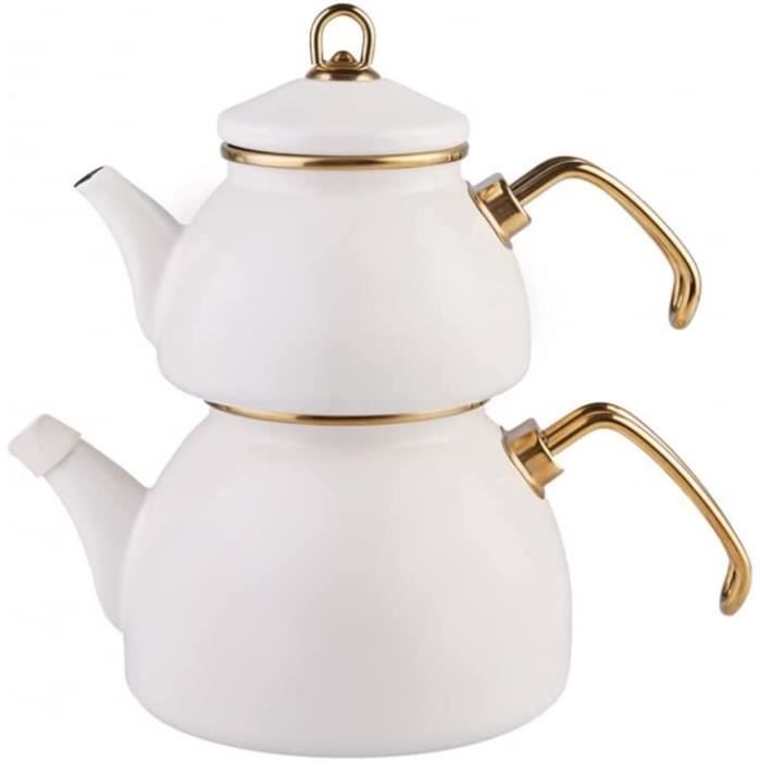 Théière Turque Émaillée Karaca - 1,1L + Bouilloire 2,3L - Compatible Induction