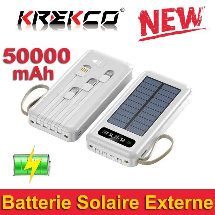 KREKCO®50000 mah batterie externe,batterie solaire portable,chargeur solaire  pour telephone portable,solar power bank-blanc - Cdiscount Téléphonie
