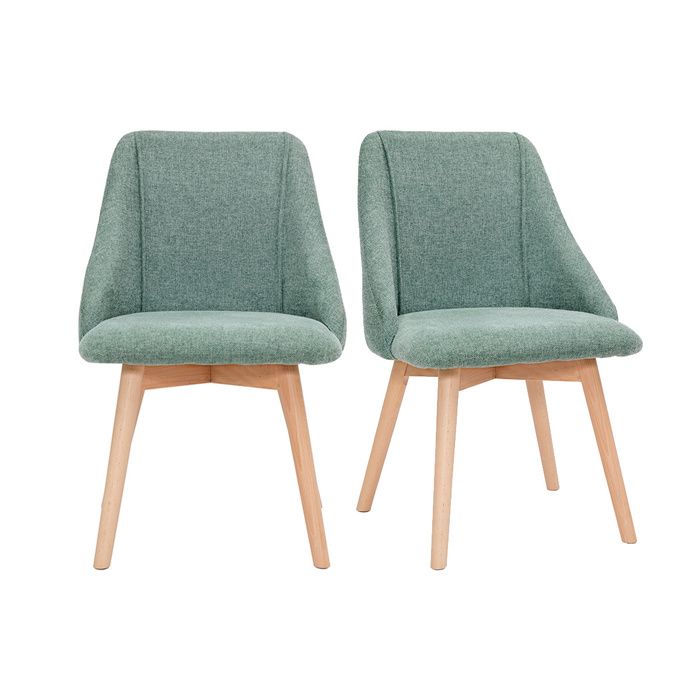 Miliboo - Chaises scandinaves en tissu effet velours texturé vert céladon et bois clair (lot de 2) HIGGINS
