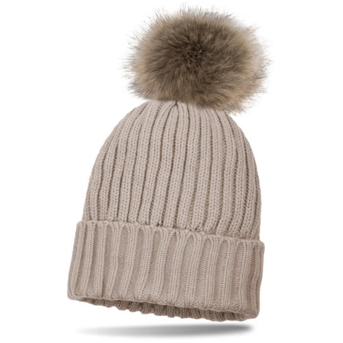 bonnet avec pompon fourrure femme